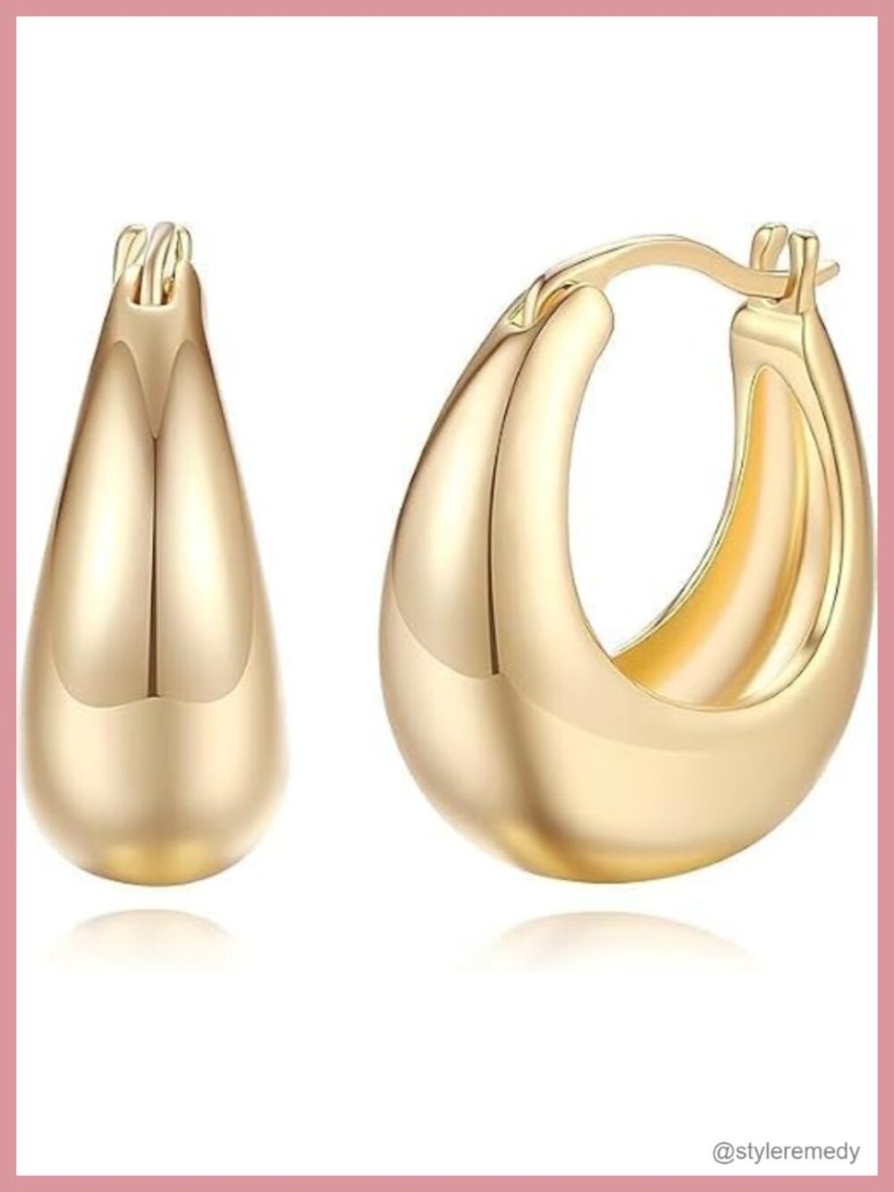 14K Gold Hoop Earrings Women Vintage Chunky Dome Latch Back